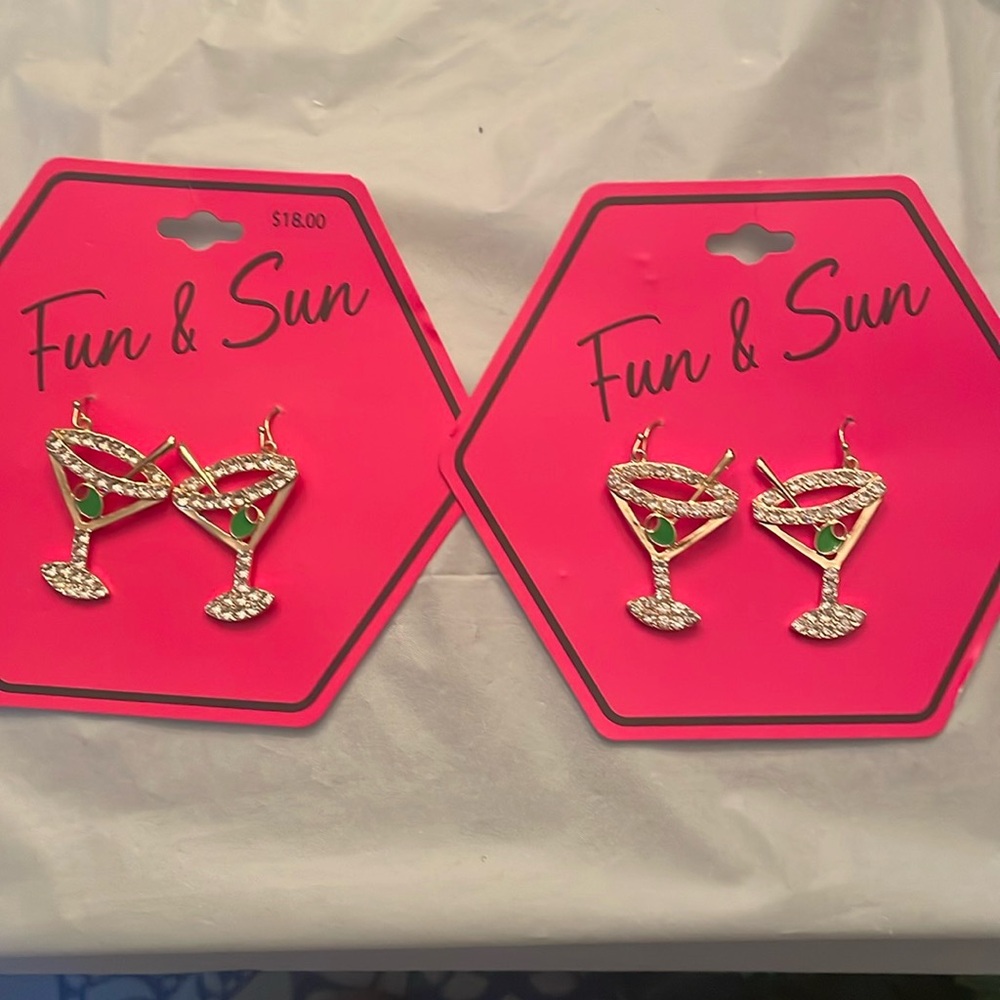 Fun and Sun!! 2 pairs of martini earrings!! Perfect for your vacation!  So Fun!